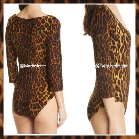 #T163 NWOT NORMA KAMALI Women's Pantera Leopard Print Scoop Neck Bodysuit $145 - Picture 4 of 16